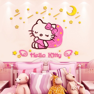 ราคาถูกมาก สติกเกอร์อะคริลิค ลาย Hello Kitty KT Cat 3D สําหรับติดตกแต่งผนังห้องนอนเด็ก