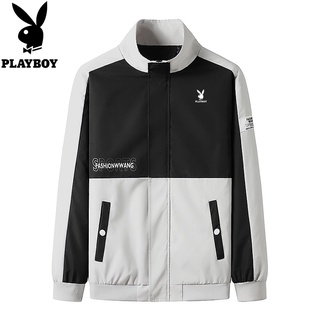 Playboy เสื้อแจ็กเก็ตลําลอง คอปกตั้ง บล็อกสี สไตล์ใหม่ สําหรับผู้ชาย