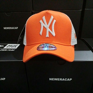 Topi NY - New York Yankees - MLB - 9FORTY New Era Cap - Premium Quality - Unisex - Trucker Hat - Orange Putih - หมวกเบสบอล - หมวกเบสบอล - Snapback - Topi Jaring Distro - Import -