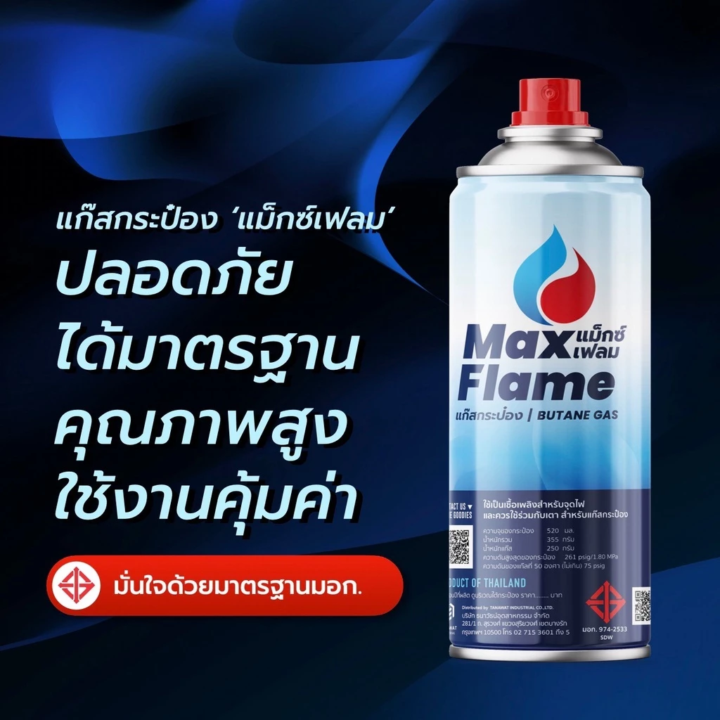 แก๊สกระป๋อง " MAX FLAME " ( แพ็ค 3 กระป๋อง ) | MAX FLAME GAS แก๊สกระป๋อง ขนาด 250 กรัม x 3 กระป๋อง