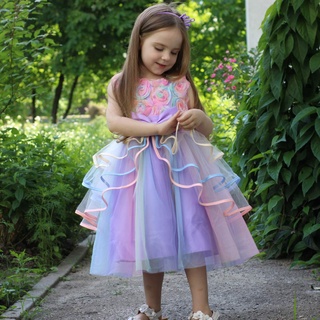 Nnjxd ชุดเดรสเจ้าหญิงลายดอกไม้ยูนิคอร์นสีรุ้งสําหรับเด็กผู้ห…