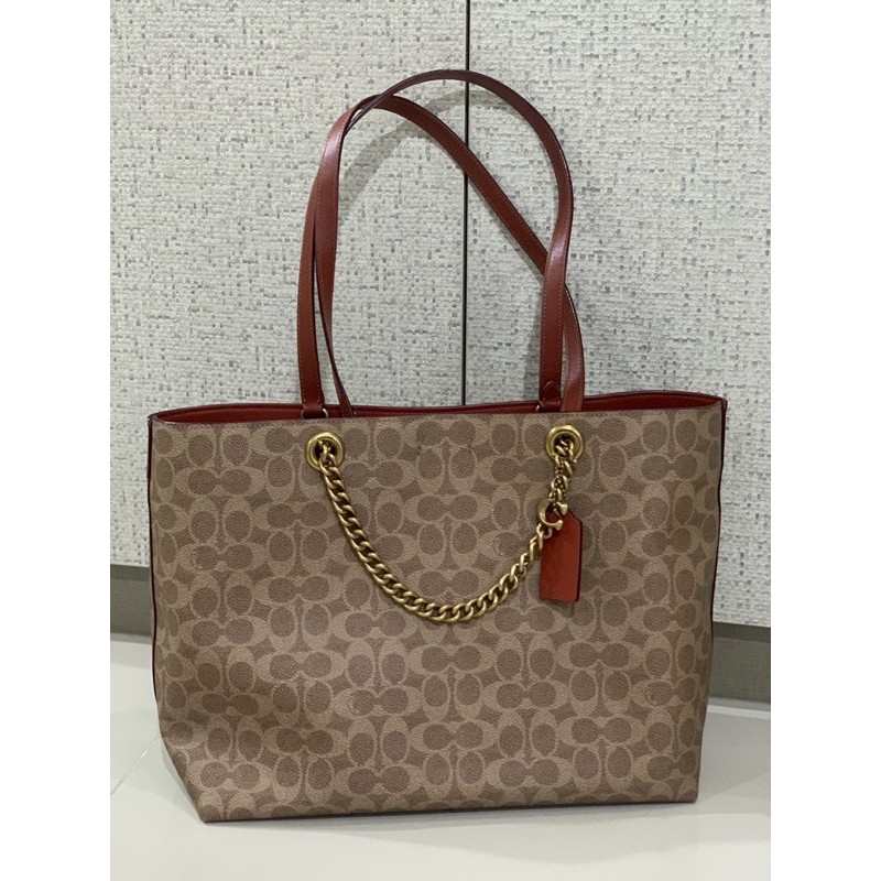 Coach Signature Chain Convertible Tote In Signature Canvas Used