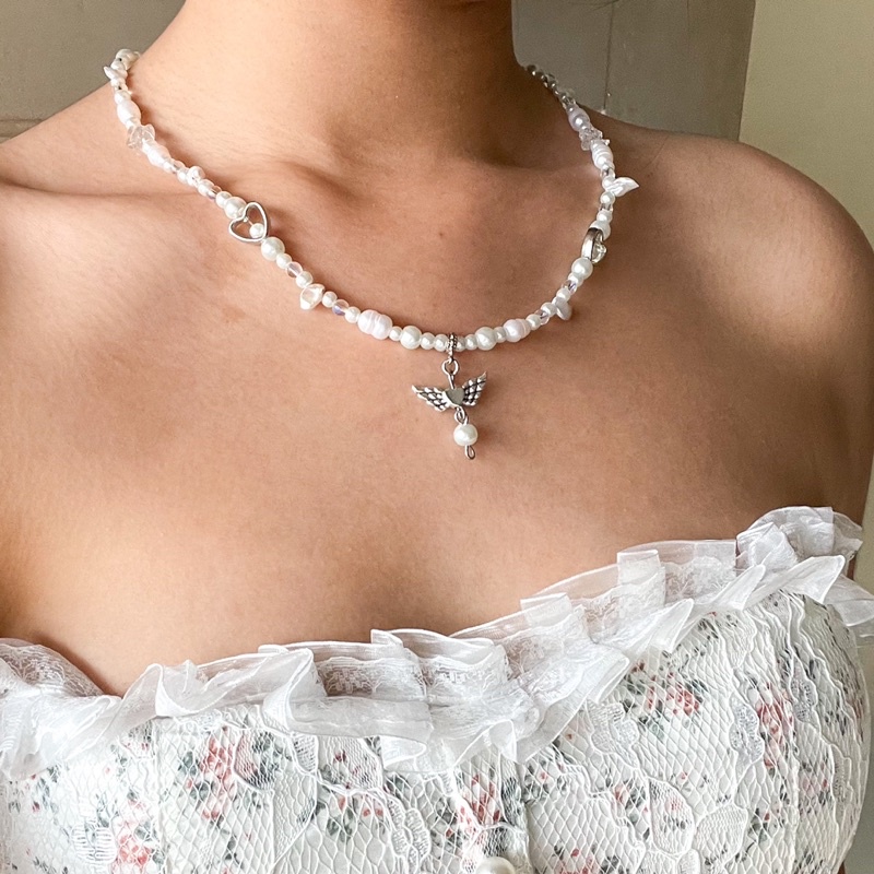 Aesthetic Pearl Necklace Heart Coquette Chain & 39; ร่างกายที่สวรรค์& 39;