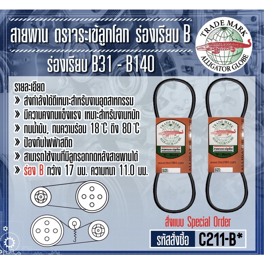 สายพาน ตราจระเข้ลูกโลก ร่อง B แบบเรียบ ขนาด B31-B140
