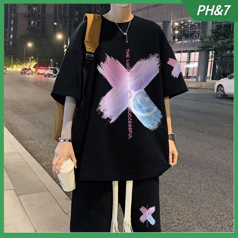 ใหม่ ชุดเสื้อยืดแขนสั้น และกางเกงลําลอง สองชิ้น แฟชั่นฤดูร้อน สําหรับผู้ชาย