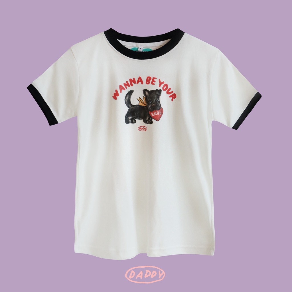 DADDY | Wanna Be T-Shirt เสื้อยืดแขนสั้น ลายน้องหมากับหัวใจสุดน่ารัก สีขาว ราคา ถูกที่สุด ดีลบีเคเค
