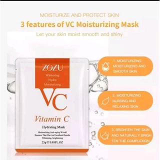 (6ชิ้น) แผ่นมาส์กหน้า ZOZU VC  Mask Vitamin C มาส์กวิตามินซีหน้าขาวกระจ่างใส หน้าเนียนนุ่มชุ่มชื้น ลดริ้วรอย  มาส์กหน้า