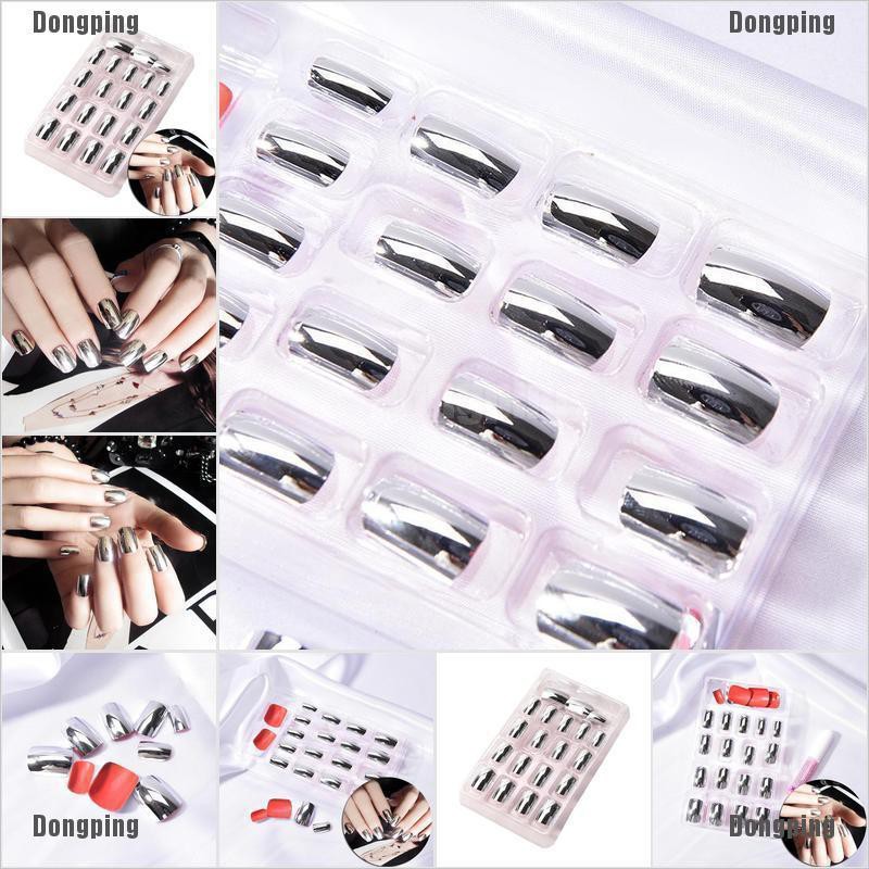 [lhgc] 24pcs Pink Fake Nails Art Tips Acrylic Nail False Full Cover