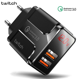 Twitch อะแดปเตอร์ที่ชาร์จดิจิทัล หน้าจอ LED 18W 2 พอร์ต QC 3.0 ชาร์จเร็ว