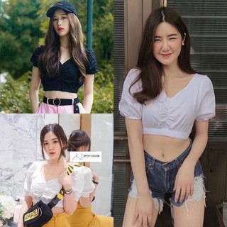 🌈MesubShop🌈 Davikah croptop คอหัวใจ เสื้อครอป ตัวสั้นเย็บ แขนดอลลี่ แบบใหม่ดาวิกาใส่ค่า เสื้อแขนตุ๊กตา Davikahหัวใจ