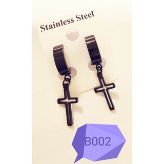 ต่างหู ไม่ต้องเจาะหู ตุ้มหู จิว ไม้กางเขน Cross Huggie Stud Earrings for Men Stainless Steel Earing Punk Male Costume Je