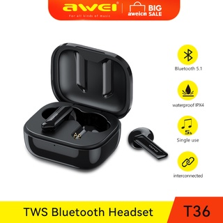 Awei T36 หูฟัง Earbuds บลูทูธ 5.0 ตัดเสียงรบกวน 5 ชั่วโมงตัดเสียงรบกวน