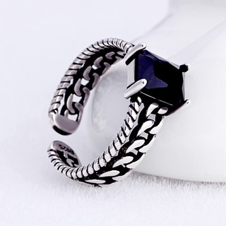 แหวนเงินแต่งสีดำ แฟชั่น สไตล์เกาหลี Black Silver Ring with Red White Stone Retro Fashion Women Model TY5