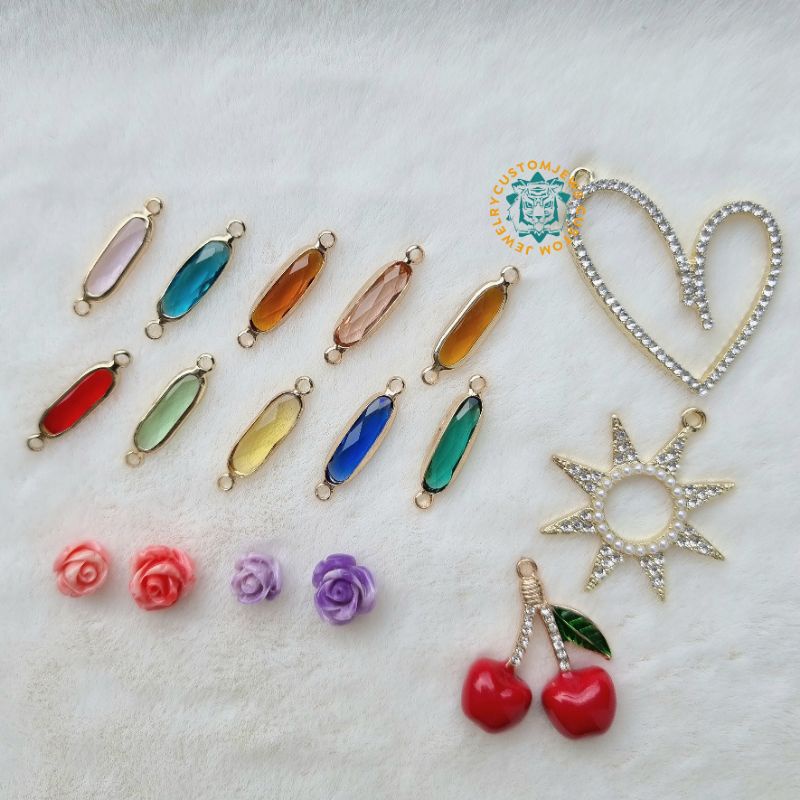 จี้ จี้กุหลาบ เพชร จี้เชอรี่ จี้เพชร จี้หัวใจ DIY เครื่องประดับ จี้มินิมอล Minimal ต่างหู (1ชิ้น)