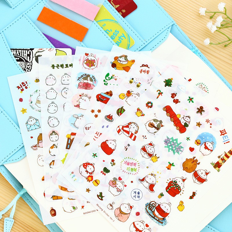 สติกเกอร์ Molang เซ็ต 6 แผ่น DIY Sticker Stickers Sheet สติ๊กเกอร์ ไดคัท mimisplan