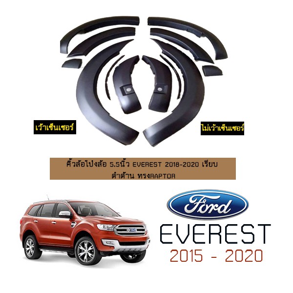 ซุ้มล้อ คิ้วล้อ 5.5นิ้ว Ford Everest 2018-2020 เรียบ ดำด้าน ทรงRaptor ชุดแต่ง Ford Raptor