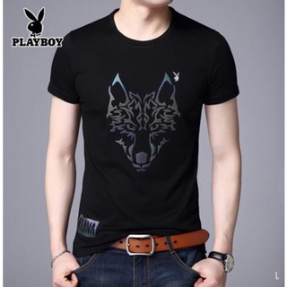 Playboy ผ้าฝ้ายแขนสั้นเสื้อยืดผู้ชายเกาหลีเพย์บอยรุ่น Slim Body เสื้อยืดคอกลมสำหรับผู้ชาย มีหลายขนาด