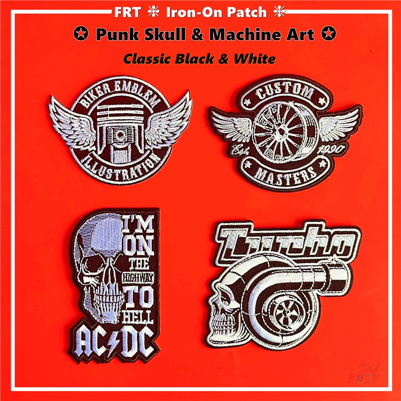 ☸ แผ่นแพทช์เหล็ก ลายกะโหลก สไตล์พังก์ ☸ แผ่นแพทช์รีดติดเสื้อ DIY สีดําและสีขาว สไตล์คลาสสิก 1 ชิ้น
