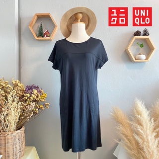 🇯🇵เดรสผ้ายืดมือสองคุณภาพญี่ปุ่นแท้💯%(Uniqlo) สีดำ ผ้าดีมาก มีกระเป๋า ไซส์ M , L ( Lot 5 )🖤