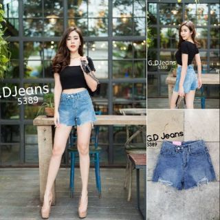 G.D.Jeans รุ่น 5389#กางเกงยีนส์ขาสั้นผ้าด้านเอวกลางแต่งขาดฟอกสีสวยผ้าดี 💦💦