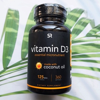 80% OFF Sale!!! EXP:05/2023 (Sports Research®) Vitamin D3 with Coconut Oil 125 mcg (5,000 IU) 360 Softgels วิตามินดี3