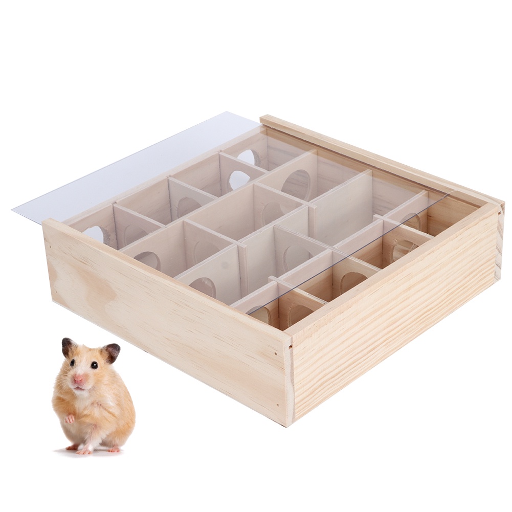 Hamster Maze Mouse Mice Natural Wood Interactive Intelligent Pet Toy with Acrylic Glass