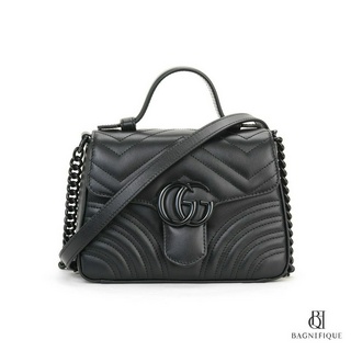 GUCCI MARMONT TOP HANDLE MINI BLACK CALF BHW