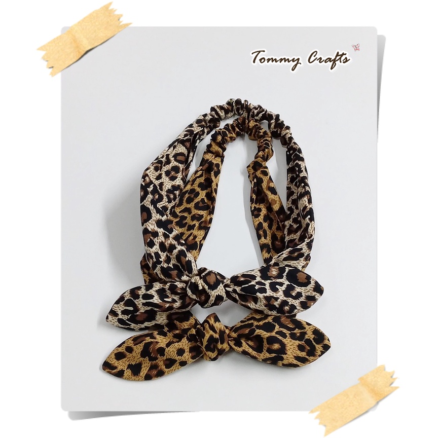 Tommy Crafts ผ้าคาดผมโบว์ผ้าคอตตอน ลายเสือดาว ไซส์เด็ก/ไซส์ผู้ใหญ่ Digital printed cotton Hairband