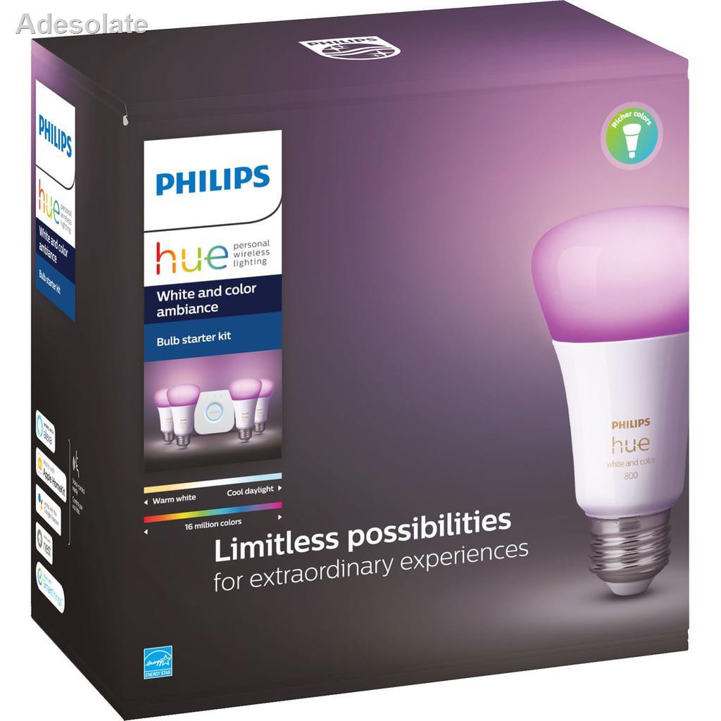 🐝คุณภาพสูง🐝●Philips Hue Starter Kit หลอดไฟเปลี่ยนสีอัจฉริยะ 3 หลอด ไม่มี Hue Bridge