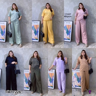 Set #เสื้อแขนสั้นผ้าร่อง + กางเกงขายาว TT17226
