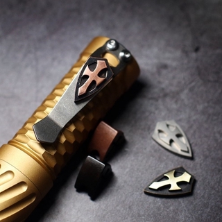 CNEDC Cross with Screw Shield Titanium Alloy Copper Brass Flashlight Clip Folding Knife Pendant Accessories Knife Beads