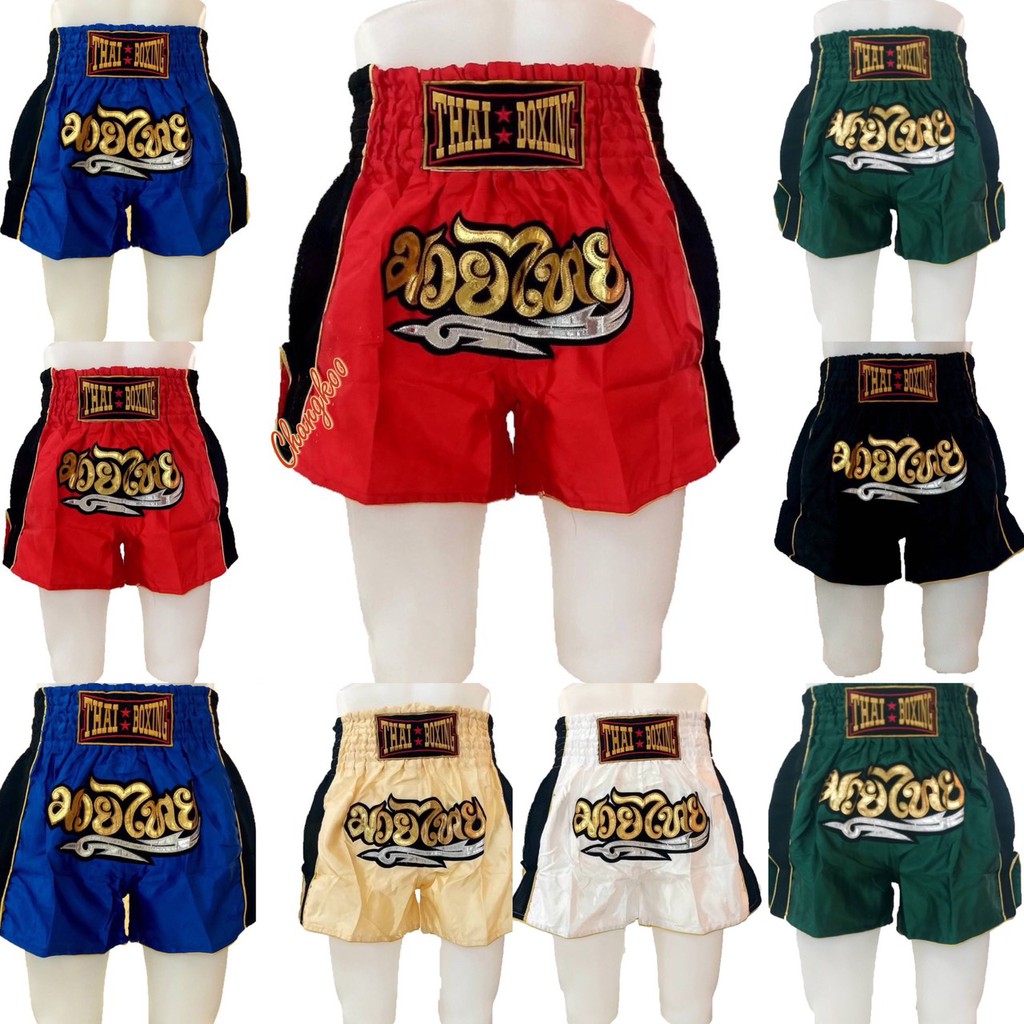 1800กางเกงมวยไทย ใส่เล่นโชว์ตัว งานปักลายไทย ปักอักษรสีทอง เนื้อผ้าอย่างดี ราคาสุดคุ้ม พร้อมส่งในไทย