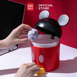 MINISO ถังขยะ กล่องเก็บของ ถังขยะพลาสติก ตั้งใต้โต๊ะ ลาย Mickey Mouse