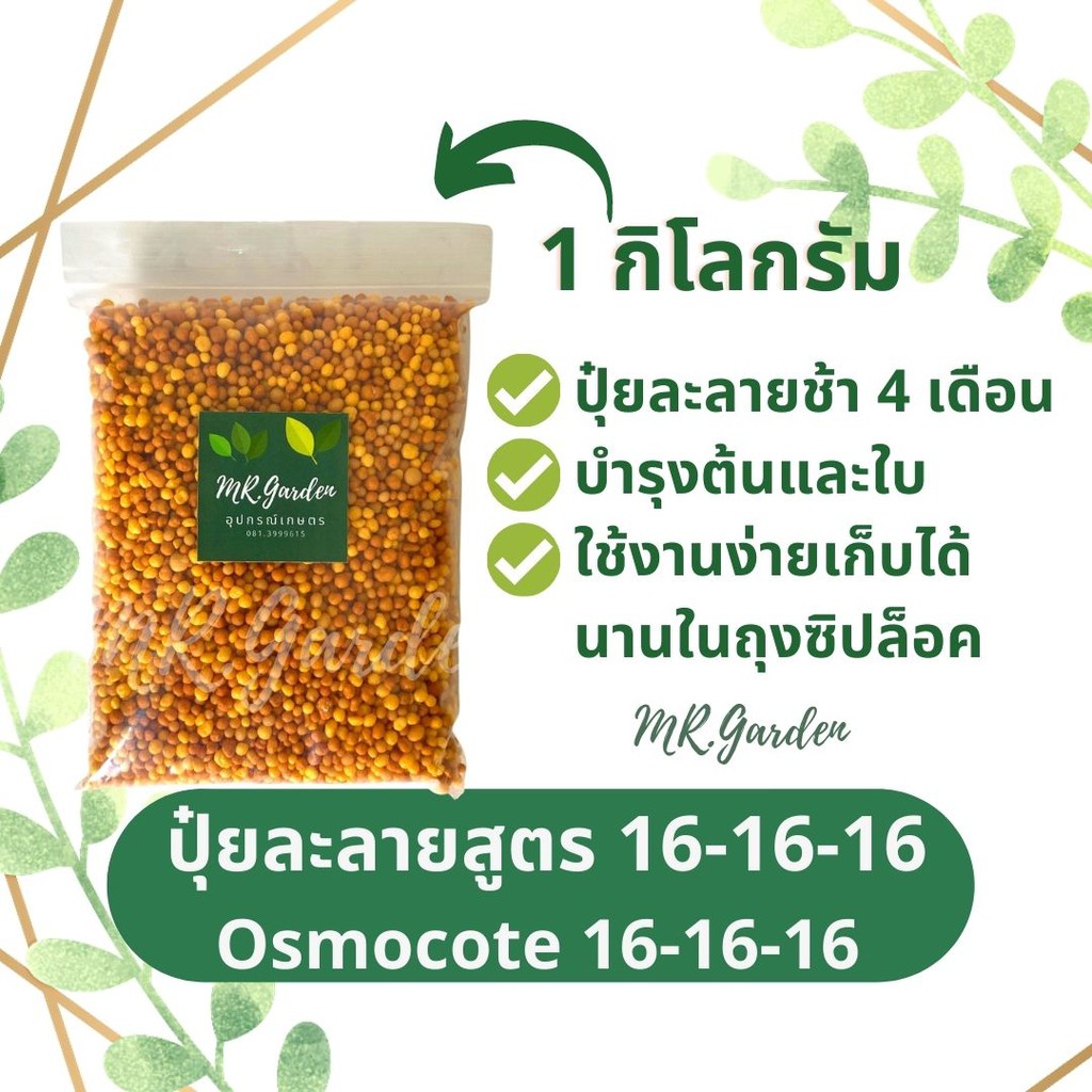 ปุ๋ยละลายช้า 4 เดือน 1 กิโลกรัม (Kg.) Slow release fetilizer 16-16-16 บำรุงต้นและใบ II Mr.Garden