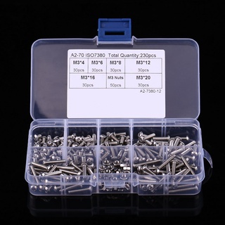 Ryo Tools เครื่องมือสกรูหัวน็อตสแตนเลส M3 Ss304 230 ชิ้นพร้อมกล่อง