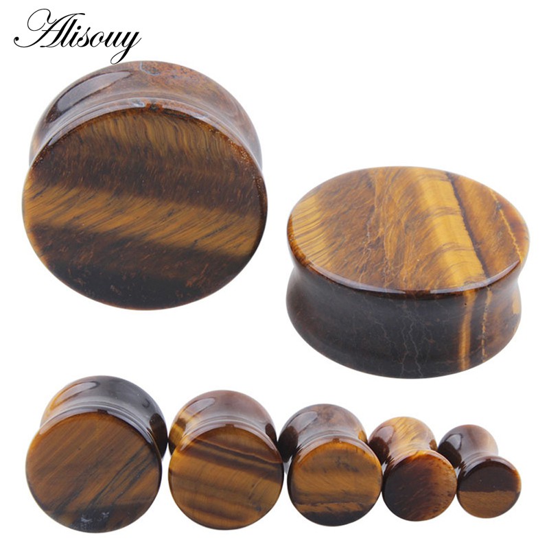 Alisouy 2 PCS ทรายเสือธรรมชาติหินอินทรีย์หูเจาะแฟชั่น ความละเอียดสูง