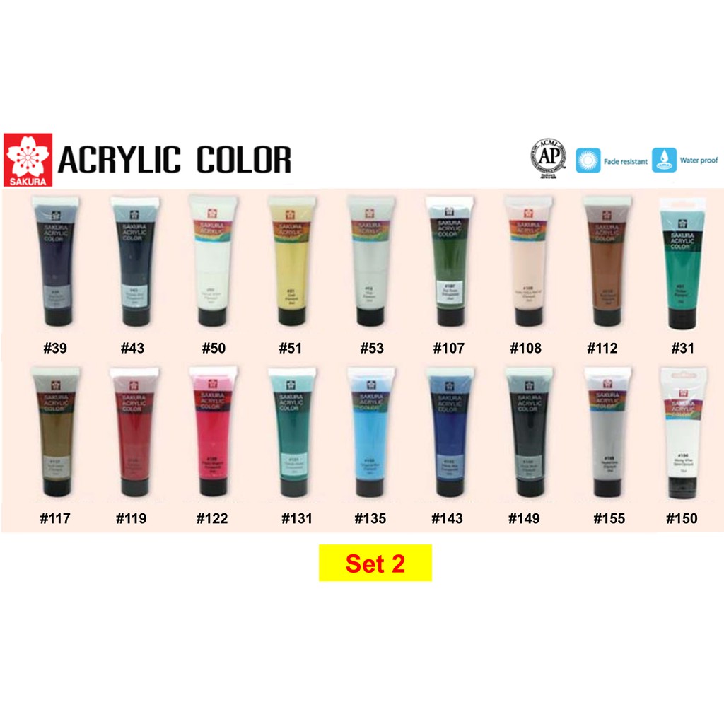 (ชุดที่ 2/2) สี อะคริลิค Acrylic color Sakura หลอด บีบ 20 มล และ 75 ,]( ml ) ซากุระ