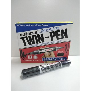 ปากกาเคมี 2หัว ตราม้า สีดำ 12ด้าม/กล่อง