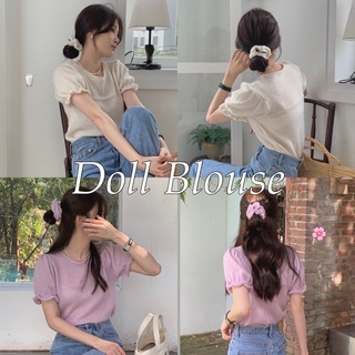 (พร้อมส่ง) doll blouse เสื้อถักแขนตุ๊กตา สีม่วง สีขาว sweetlikehoney.store