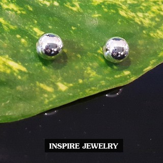 INSPIRE JEWELRY ต่างหูรูปทรงกลม หน้ามันเงาสีเงิน มีสองขนาดให้เลือกคือ 3min and 5min แฟชั้นอินเทรนชั้นนำ งานเกรดพรีเมี่ยม