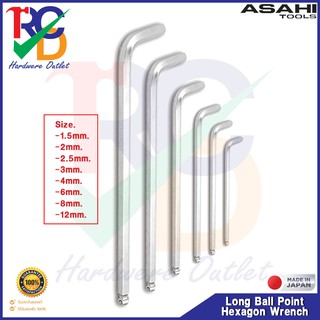 ASAHI ประแจหกเหลี่ยมหัวบอลยาว 1.5mm. - 12mm. Long Ball Point Hexagon Wrench (Made in Japane)