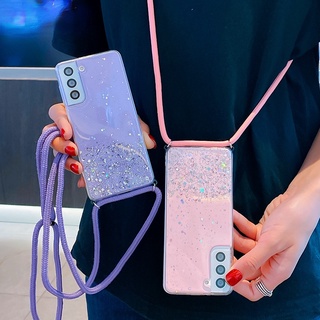 Oppo Realme 9i 9 Pro Plus 8i 8 Pro RENO 6 5 Pro เคส สร้อยคอ กลิตเตอร์ สายคล้องคอ