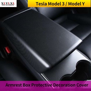 Tesla อุปกรณ์เสริมmatte Carbon fiber back for Tesla Model 3 Center Console Seat Armrest Box for Tesla Mode Y rotective D