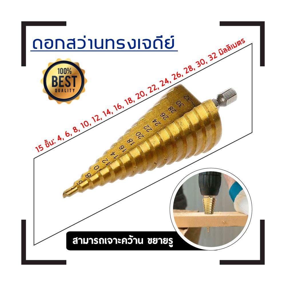 ดอกสว่านสเต็ป Step Cone Taper ดอกเจดีย์ ดอกเดียวเจาะได้หลายขนาด