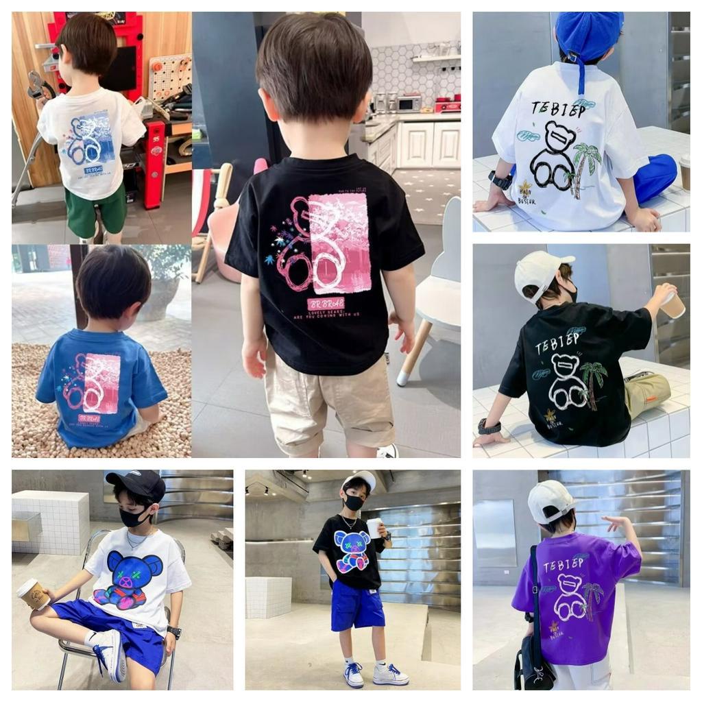 เด็กชายและเด็กหญิงฤดูร้อนการ์ตูนน่ารักขนาดกลางเสื้อผ้าเด็กระเบิดถนนฤดูร้อนแฟชั่นเสื้อผ้าแขนสั้นแฟชั่นสไตล์