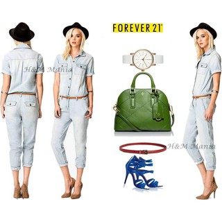 Forever 21 Soft Denim Jumpsuits: จั๊มสูทยีนส์เนือนิ่ม สียีนส์อ่อน