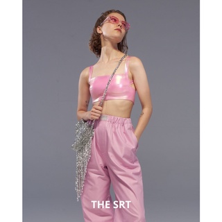 The SRT X7 Holographic Crop Top Bra  - Holographic Pink (TBL105) เสื้อครอปสายเดี่ยวทรงบรา ผ้ายืด สีโฮโลแกรม