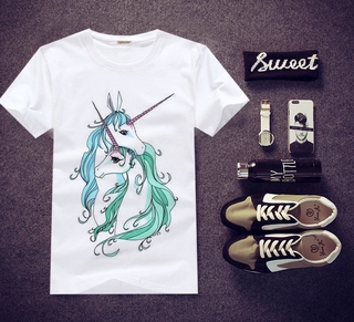 เสื้อยืดสกรีนลาย Unicorn ใส่สบายๆ ไม่ยืด ไม่ย้วย