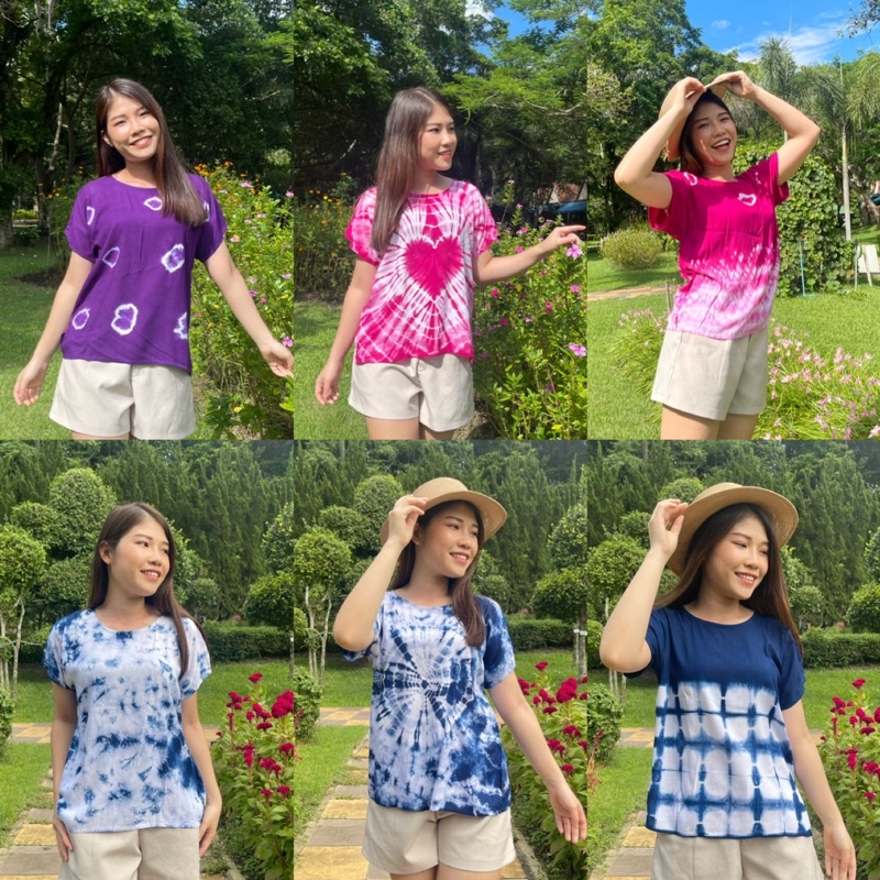 เสื้อมัดย้อมทรงคอปาดใส่สบายไม่ร้อน🧸