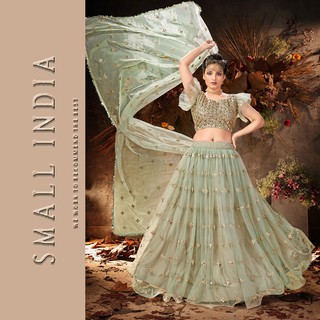 {**ส่งฟรี**} SMALL INDIA 💖✨ Staggering Soft Net Embroidered 💖✨ Party Wear Lehenga Choli